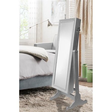 CHIC HOME Chic Home JF11-11SR-N1 Finesse Modern Contemporary Crystal-Bordered Rectangular Jewelry Armoire Cheval Mirror for Full-Length; Classic Silver JF11-11SR-N1-US
